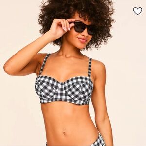 Adore Me Vivien Contour Bikini Top, Black and White Gingham, 34 B, NWT